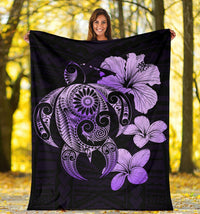 Hibiscus Plumeria Mix Polynesian Violet Turtle Premium Blanket - Polynesian Pride