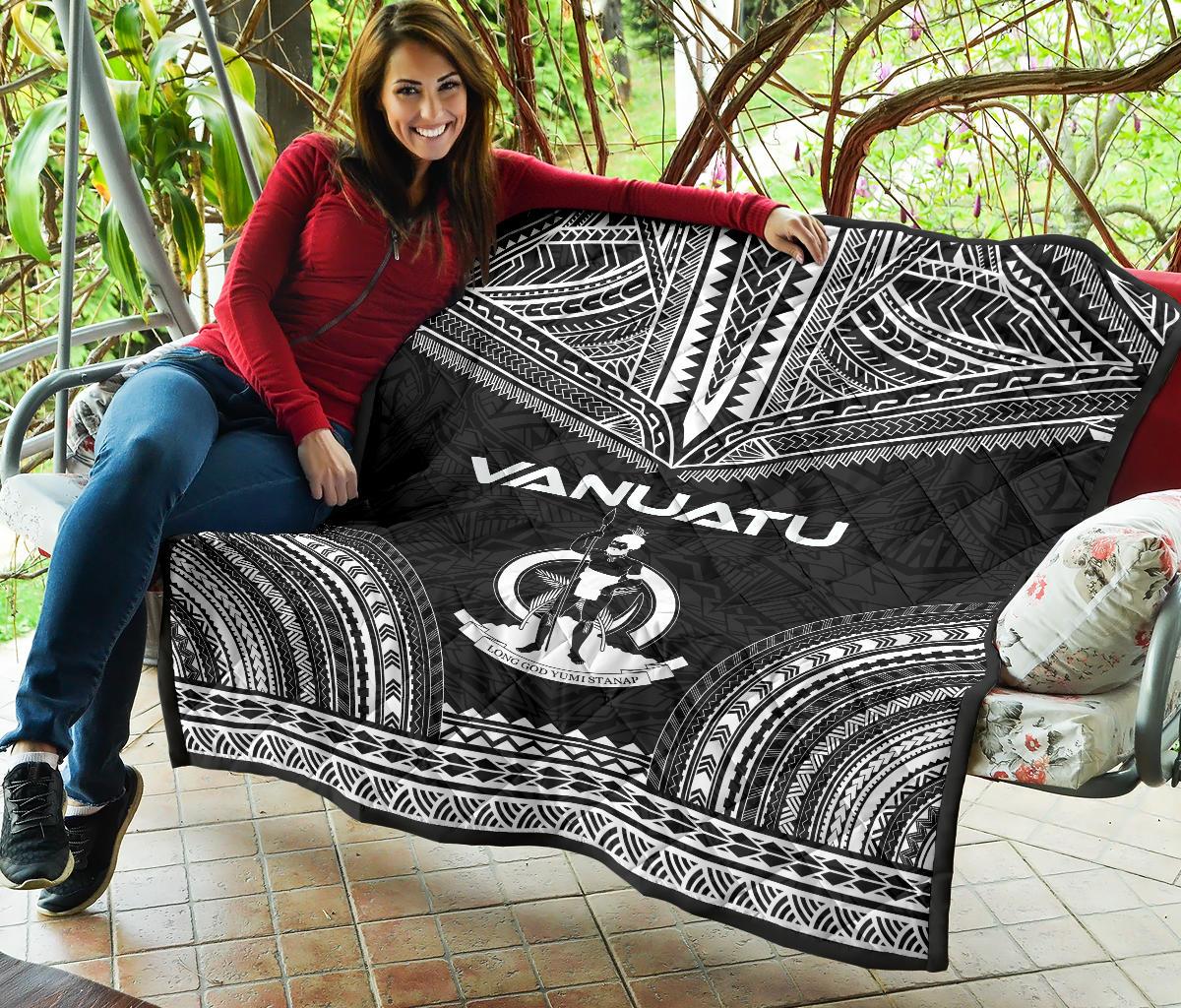 Vanuatu Premium Quilt - Vanuatu Coat Of Arms Polynesian Chief Black Version - Polynesian Pride