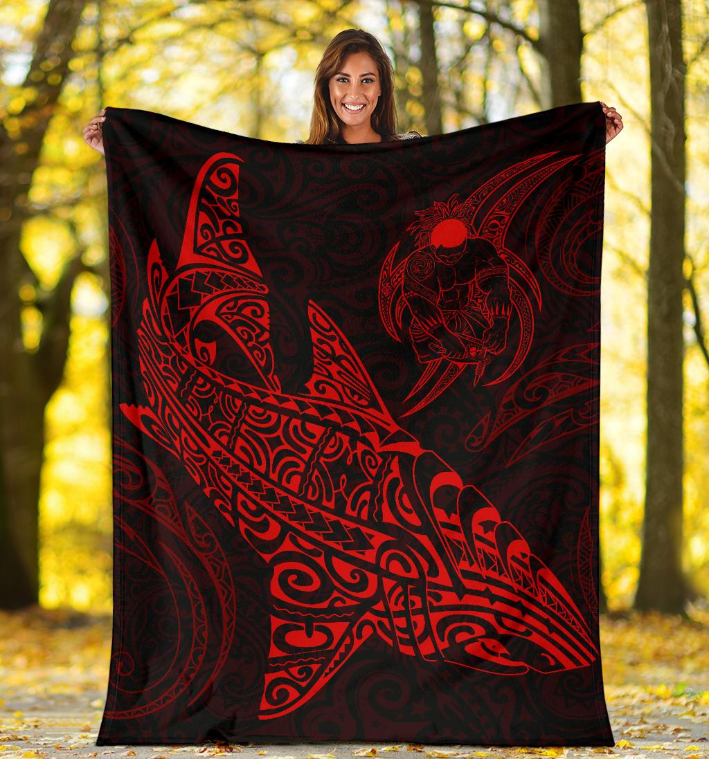 Shark Polynesian Blanket - Polynesian Tattoo Red White - Polynesian Pride
