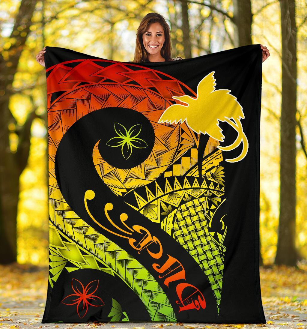 Papua New Guinea Premium Blanket - PNG Bird And Polynesian Decorative Pattern - Polynesian Pride