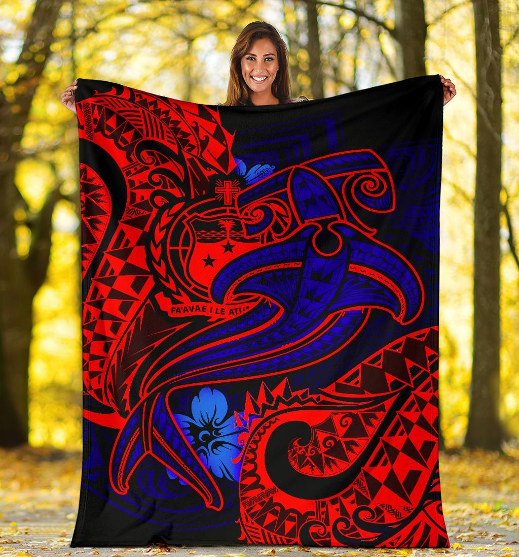 Samoa Premium Blanket - Blue Shark Polynesian Tattoo - Polynesian Pride