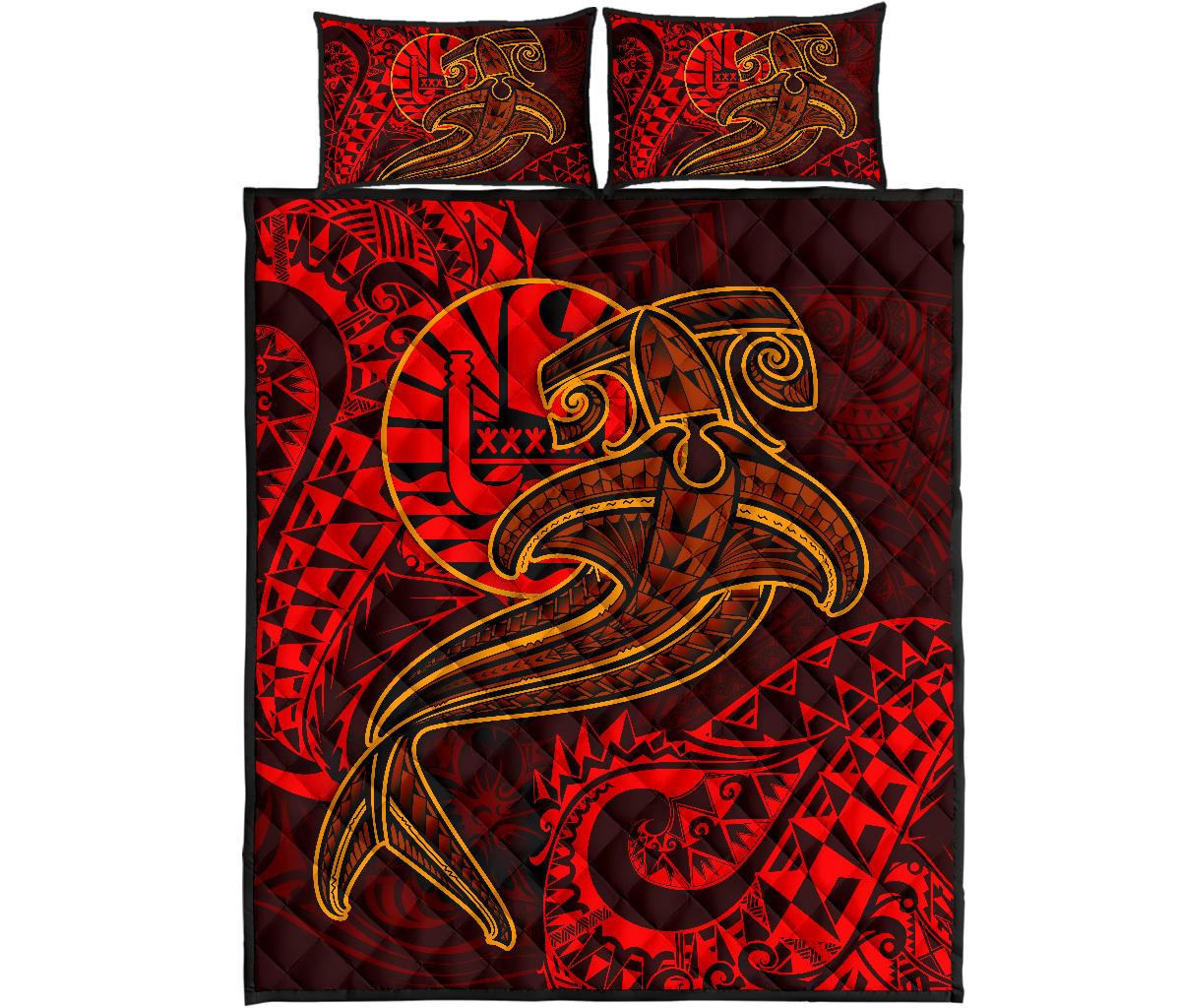 Tahiti Quilt Bed Set - Red Shark Polynesian Tattoo - Polynesian Pride