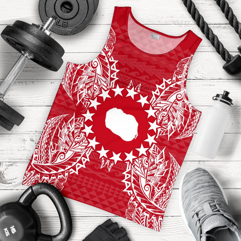 Cook Islands Polynesian Men Tank Top Map Red White - Polynesian Pride