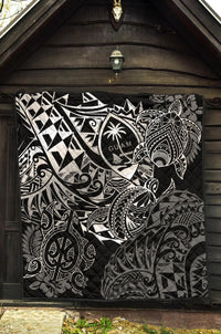 Guam Polynesian Premium Quilt - White Turtle Flowing - Polynesian Pride