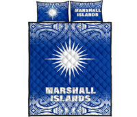 Marshall Islands Quilt Bed Set - Marshall Islands Flag Polynesian Tattoos Blue Fog Style Blue - Polynesian Pride