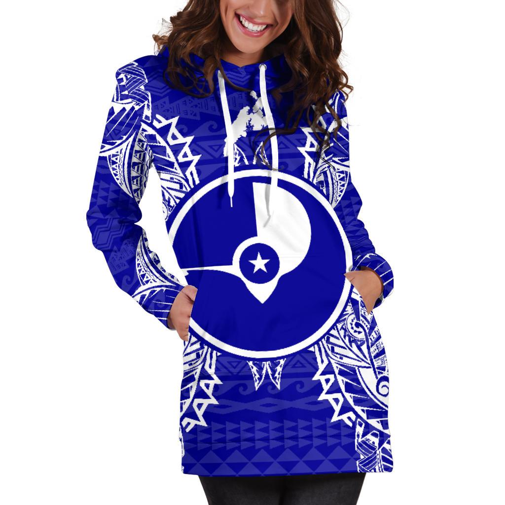 Yap Polynesian Hoodie Dress Map Blue - Polynesian Pride