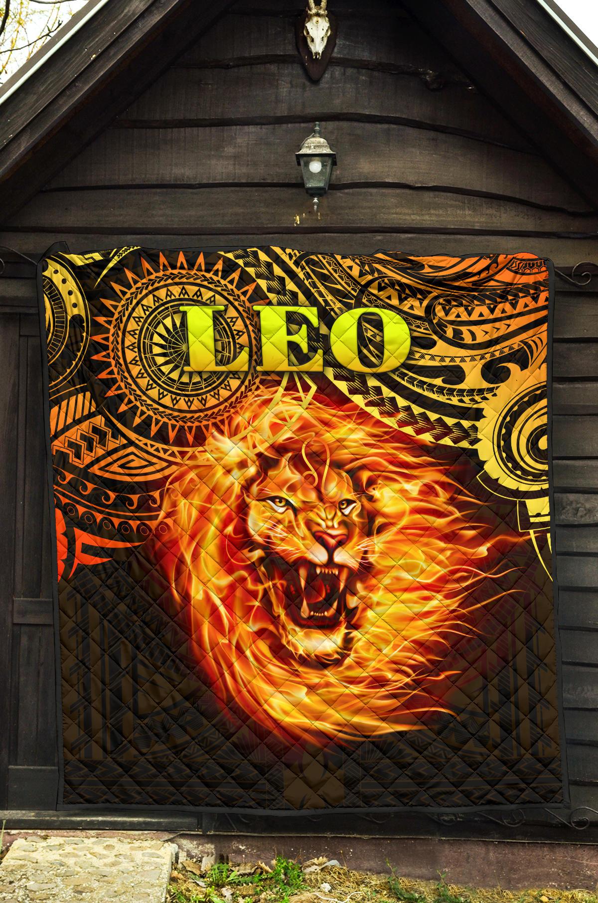 Sun In Leo Zodiac Premium Quilt Polynesian Tattoo Unique Vibes - Polynesian Pride
