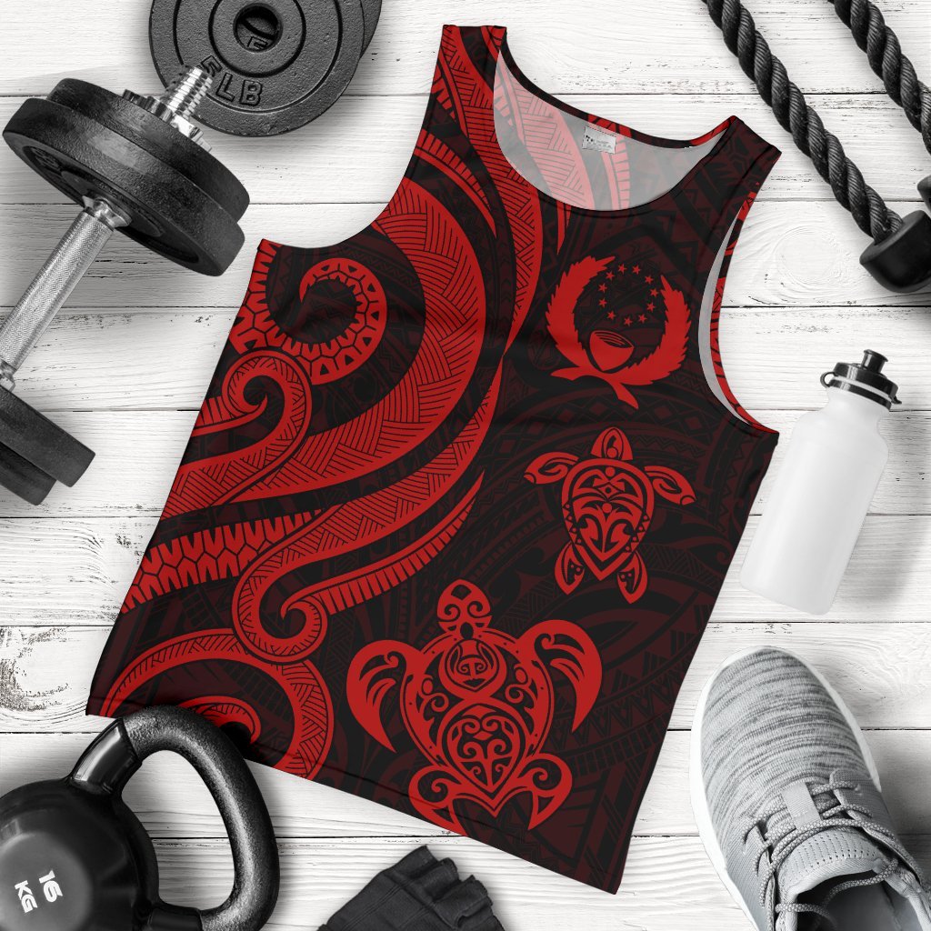 Pohnpei Micronesian Men Tank Top - Red Tentacle Turtle Red - Polynesian Pride