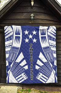 Gambier Islands Premium Quilt - Gambier Islands Flag Polynesian White Tattoo (Blue) - Polynesian Pride