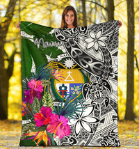 Nauru Premium Blanket White - Turtle Plumeria Banana Leaf Crest - Polynesian Pride