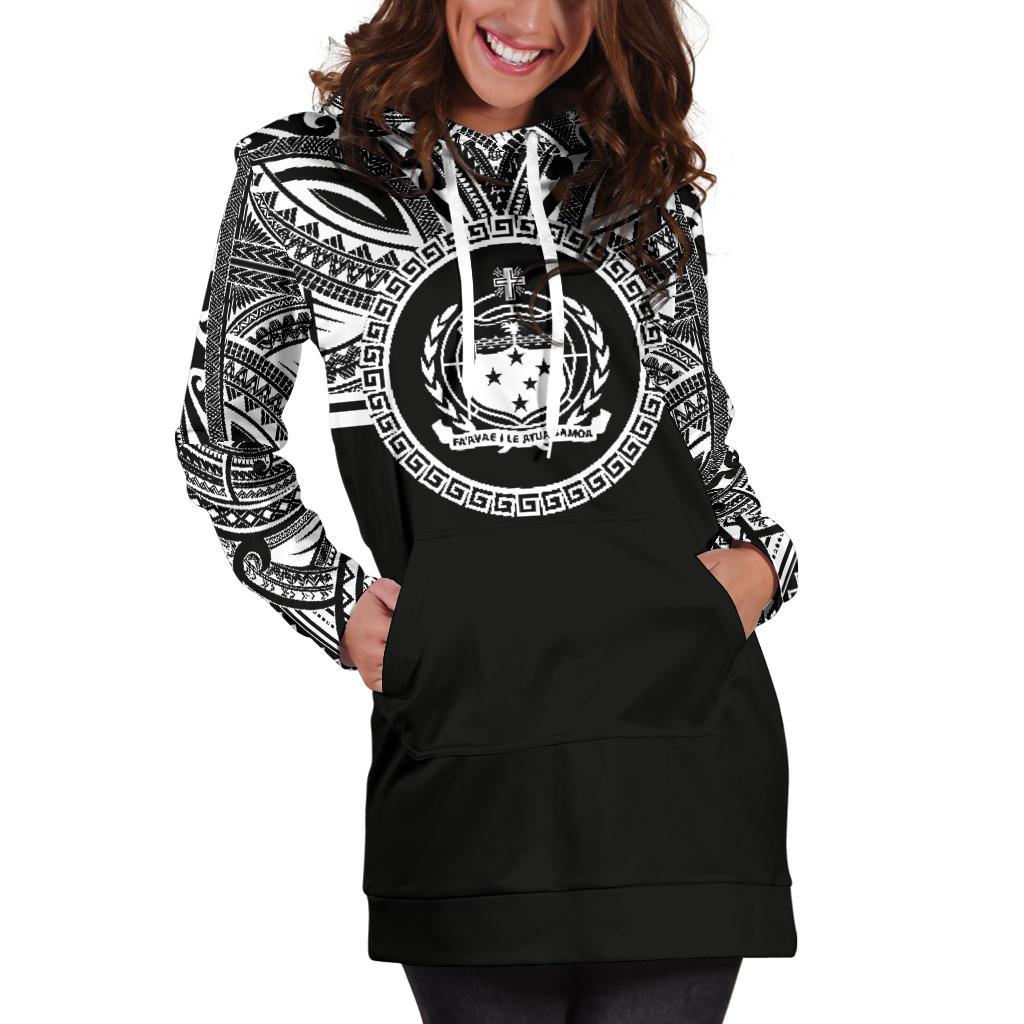 Samoa Women Hoodie Dress - Samoa Coat Of Arms Polynesian Black Color - Polynesian Pride