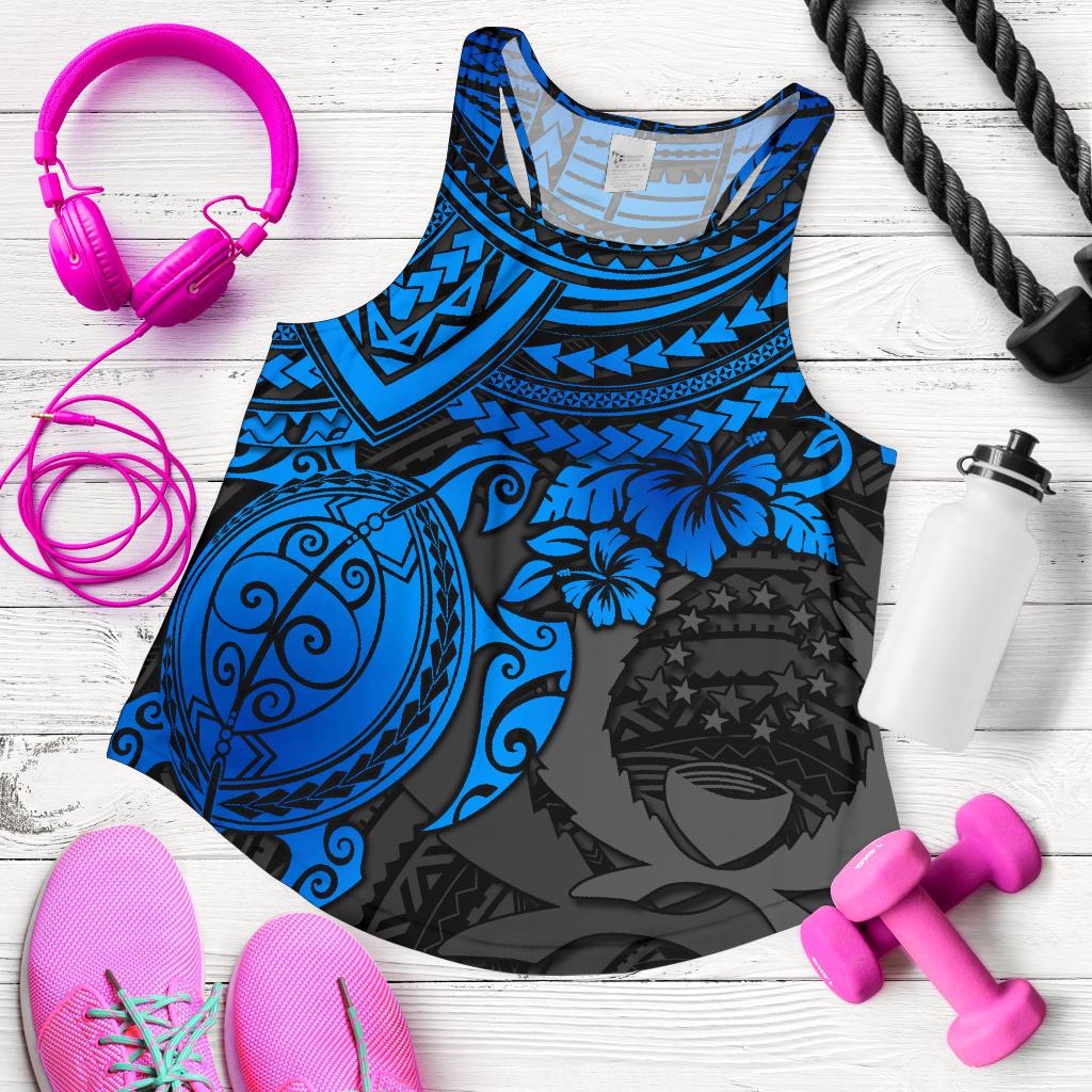 Pohnpei Polynesian Racerback Tank (Women) - Polynesian Blue Turtle BLUE - Polynesian Pride