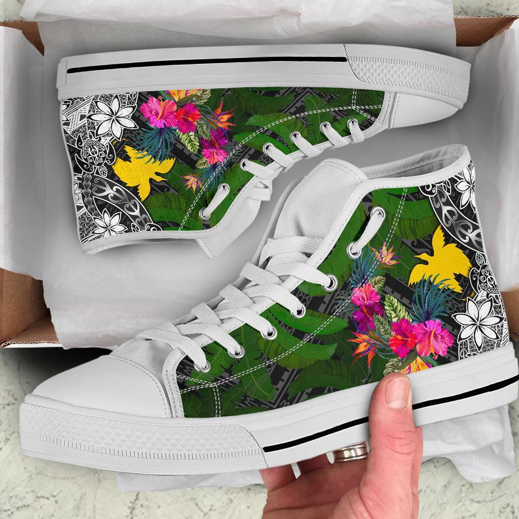 Papua New Guinea High Top Shoes - Turtle Plumeria Banana Leaf - Polynesian Pride
