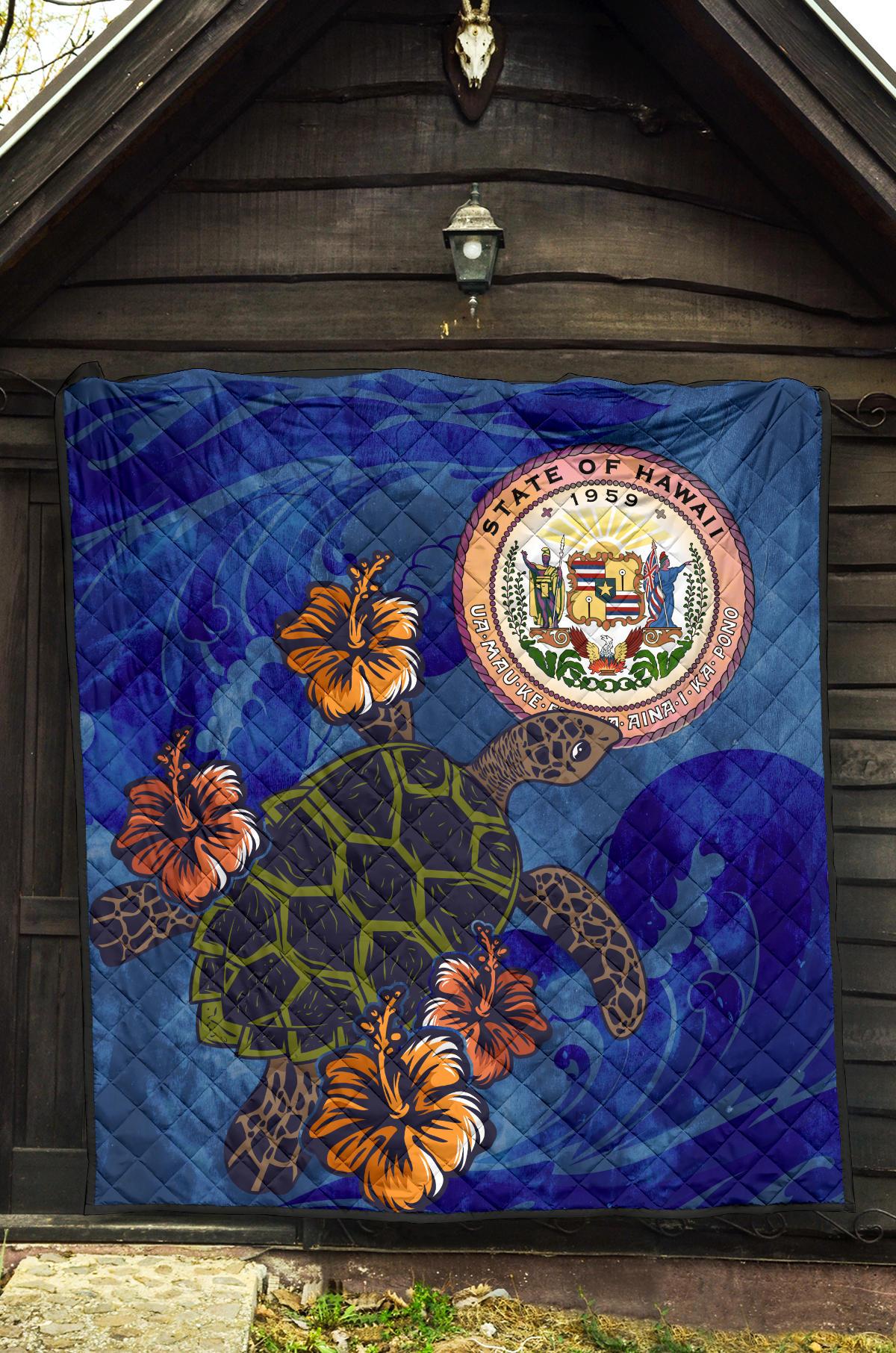 Hawaii Seal Hibiscus Ocean Pin Light Turtle Sea Premium Quilt - Polynesian Pride