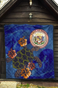 Hawaii Seal Hibiscus Ocean Pin Light Turtle Sea Premium Quilt - Polynesian Pride