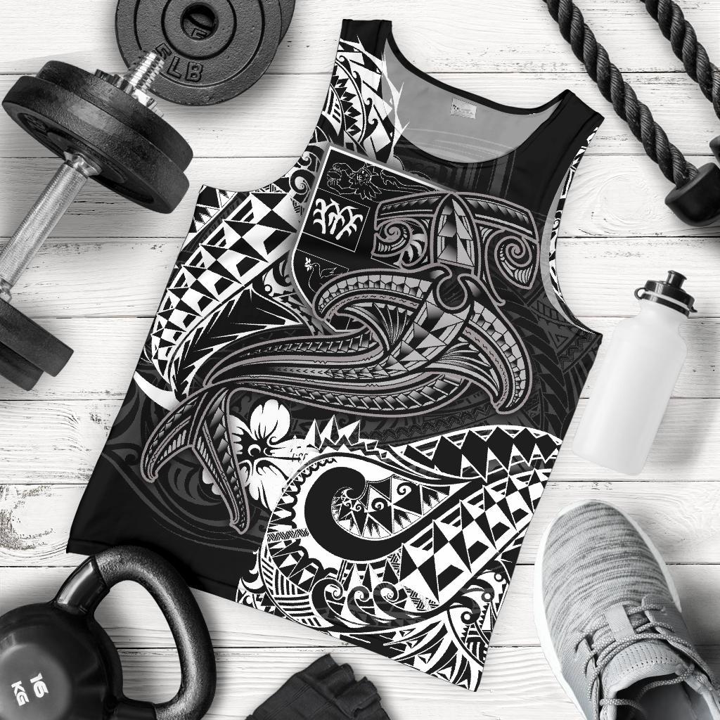 Fiji Men's Tank Top - White Shark Polynesian Tattoo White - Polynesian Pride