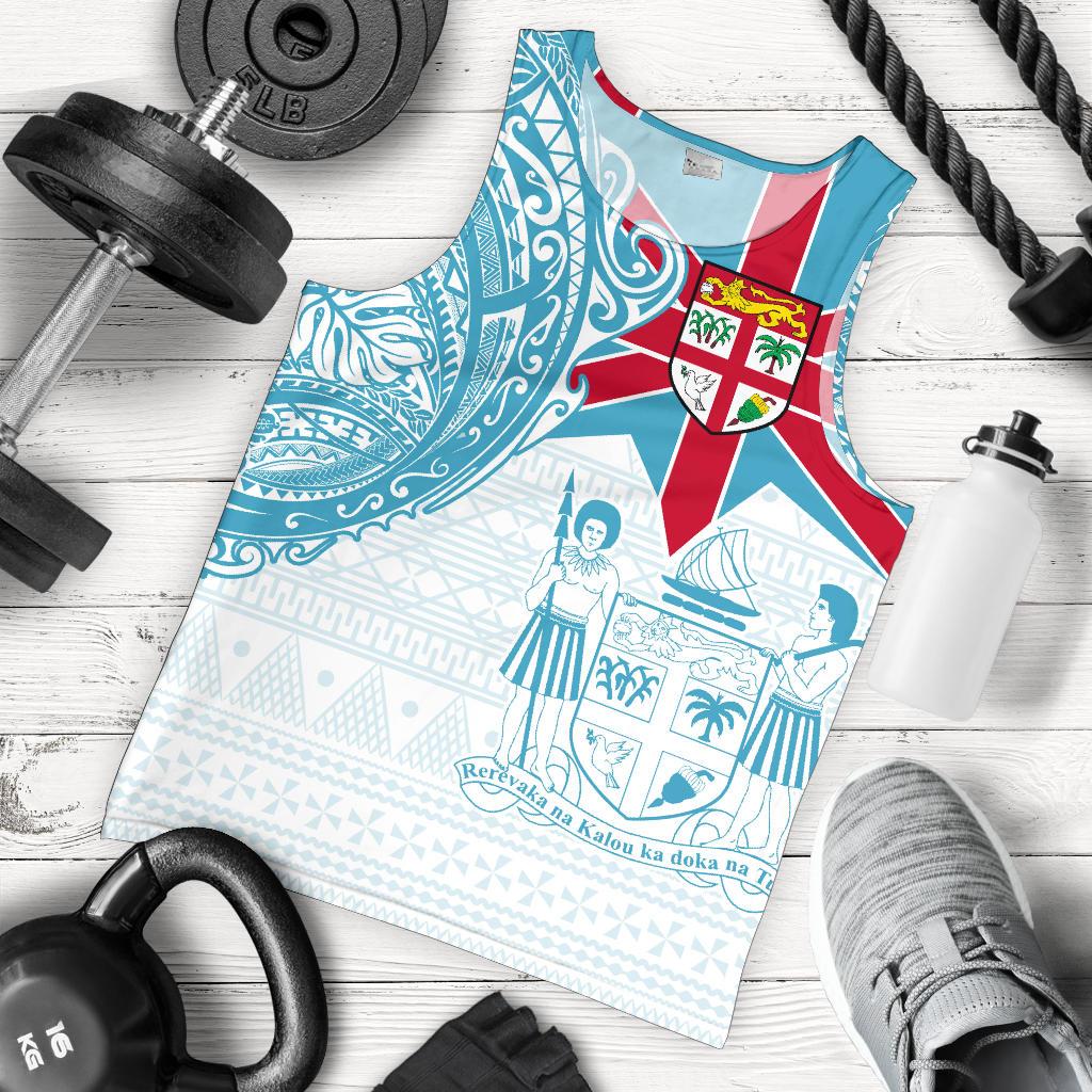 Fiji Polynesian Men's Tank Top - Fiji Flag with Coat of Arms Blue - Polynesian Pride