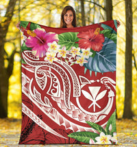 Polynesian Hawaii Kanaka Maoli Premium Blanket - Summer Plumeria (Red) - Polynesian Pride