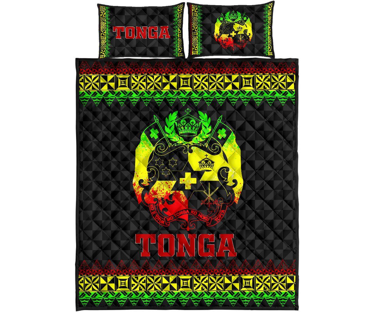 Tonga Quilt Bed Set - Tonga Coat Of Arms Reggae Version Art - Polynesian Pride