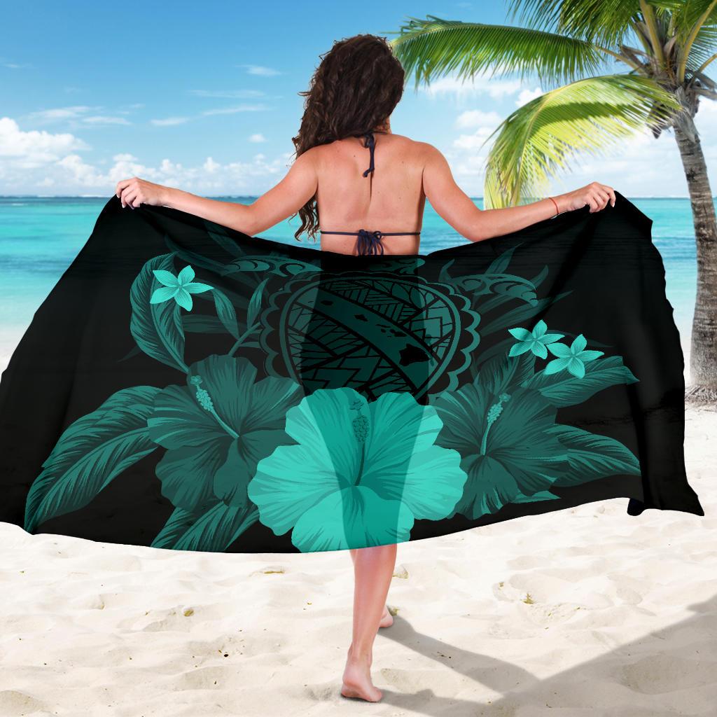 Hawaii Turtle Map Hibiscus Sarong - Turquoise - Polynesian Pride