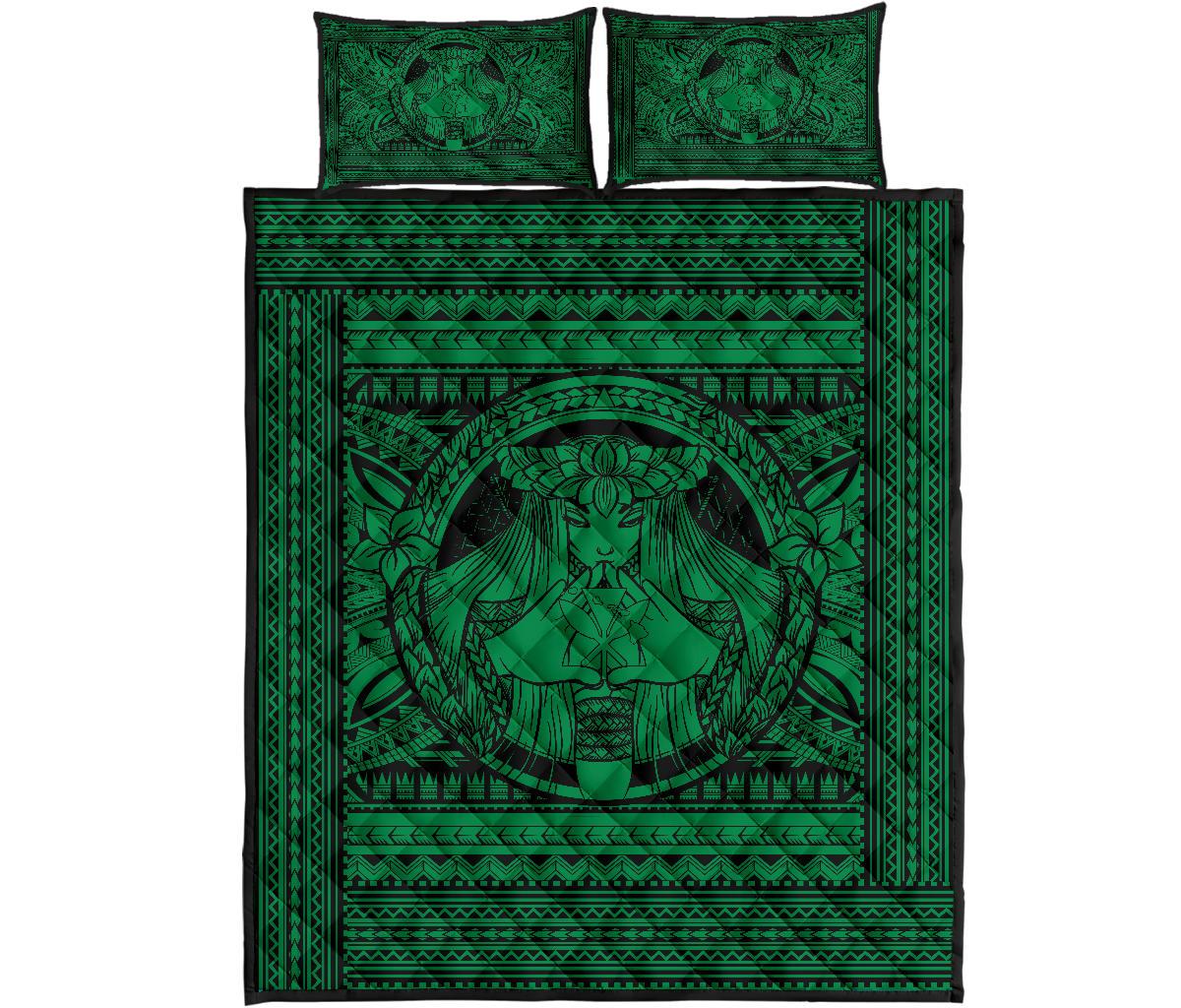 Hawaii Polynesian Pele Kanaka Quilt Bed Set Green - Polynesian Pride