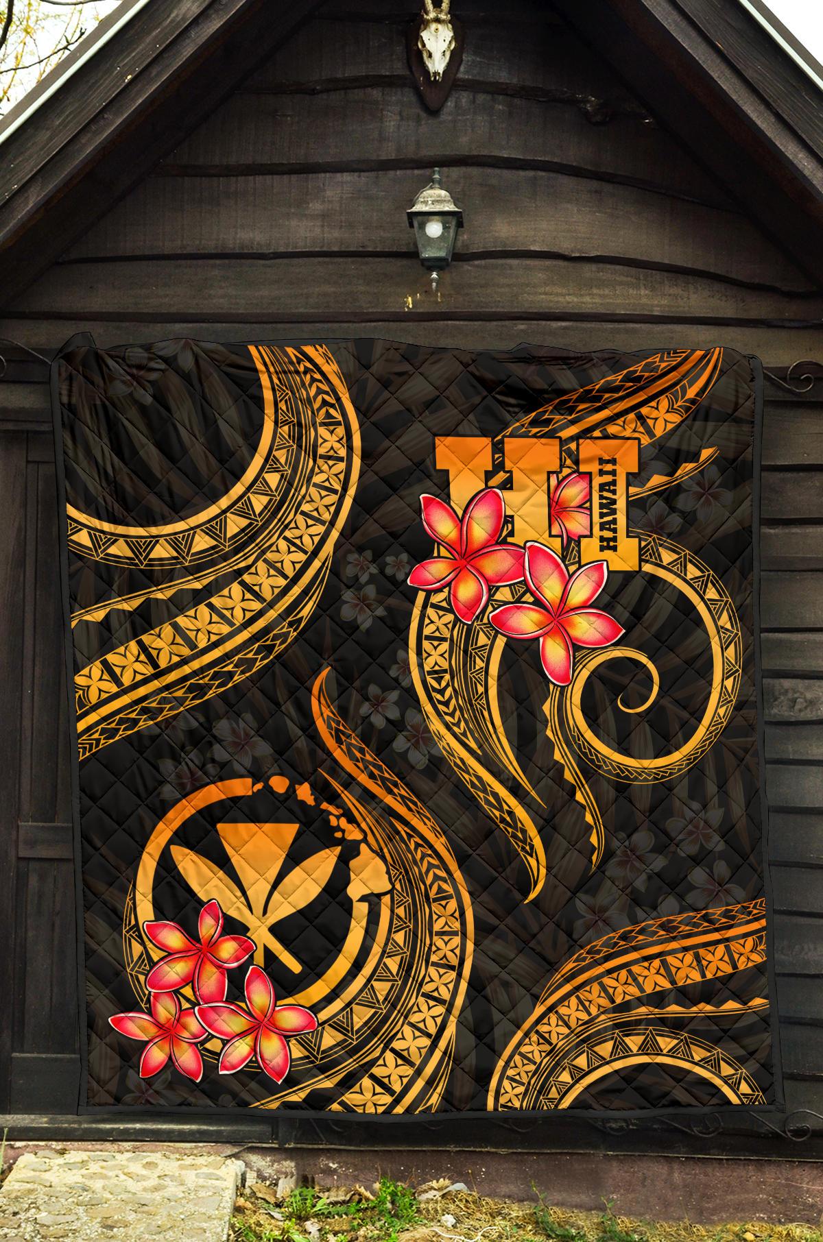 Polynesian Hawaii Premium Quilt - Gold Plumeria - Polynesian Pride