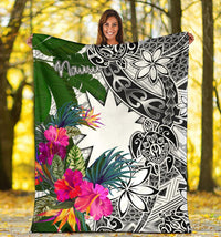 Nauru Premium Blanket White - Turtle Plumeria Banana Leaf - Polynesian Pride