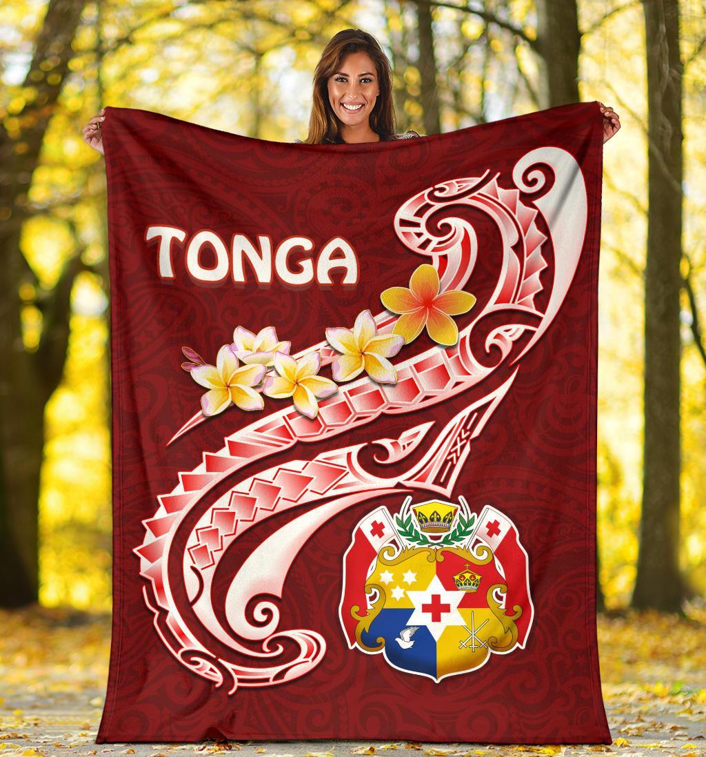 Tonga Premium Blanket - Tonga Coat Of Arms With Polynesian Patterns - Polynesian Pride