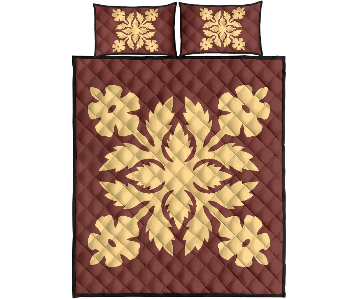 Hawaiian Quilt Bed Set Royal Pattern - Coral - B2 Style - Polynesian Pride