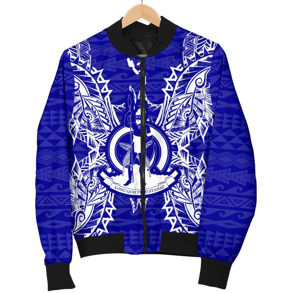 Vanuatu Polynesian Men's Bomber Jacket Map Blue - Polynesian Pride