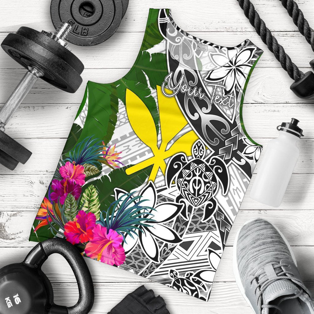 Hawaii Custom Personalised Men's Tank Top White - Turtle Plumeria Banana Leaf White - Polynesian Pride