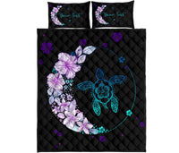 Personalized - Hawaiian Hibiscus Plumeria Turtle Colorful Flower Quilt Bed Set - Polynesian Pride