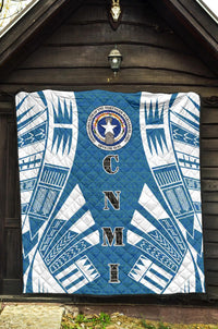Northern Mariana Islands Premium Quilt - Northern Mariana Islands Seal Polynesian White Tattoo (Blue) - Polynesian Pride