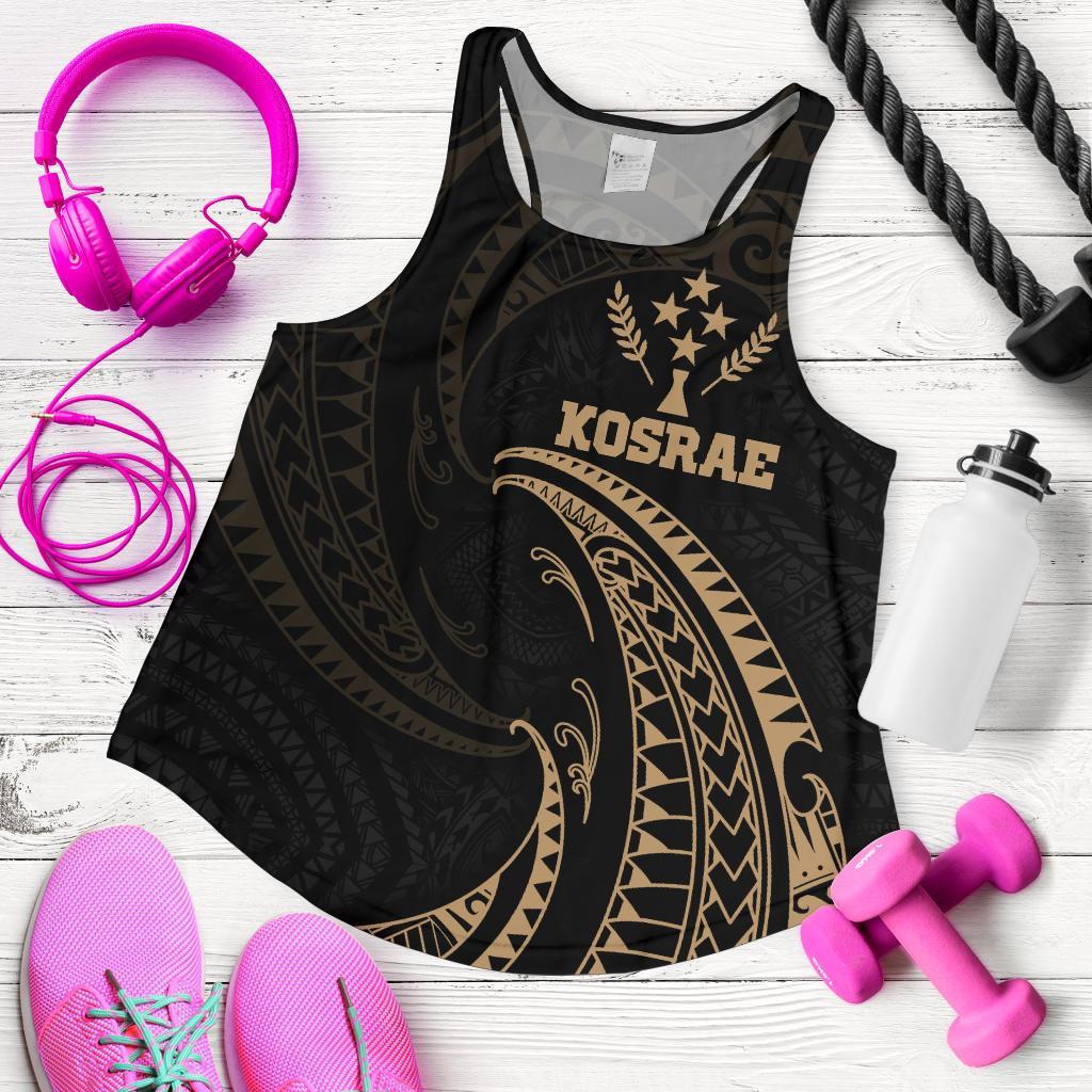 Kosrae Micronesia Women's Racerback Tank - Gold Tribal Wave Black - Polynesian Pride