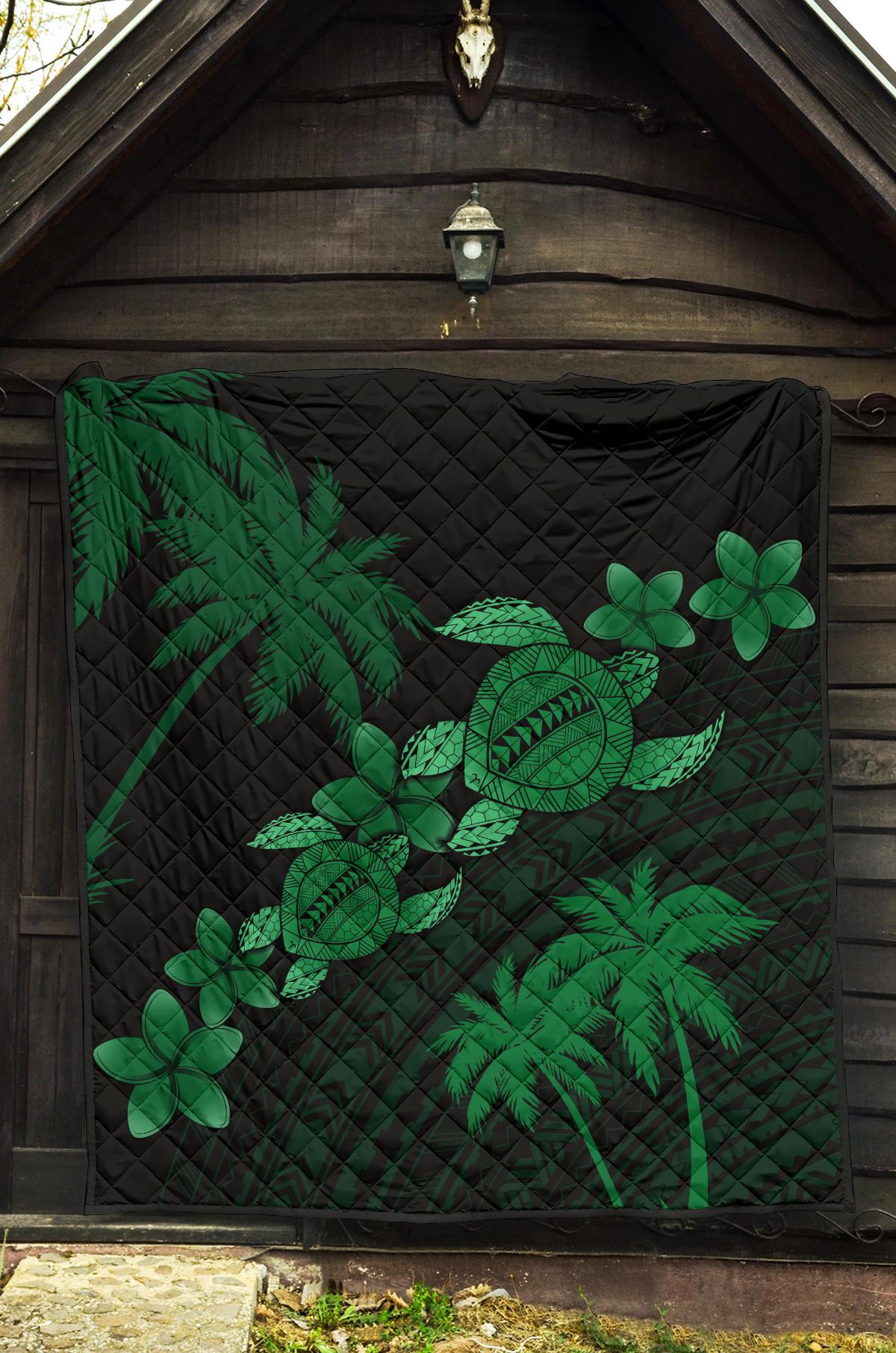 Hawaii Turtle Plumeria Coconut Tree Polynesian Premium Quilt - Green - Polynesian Pride