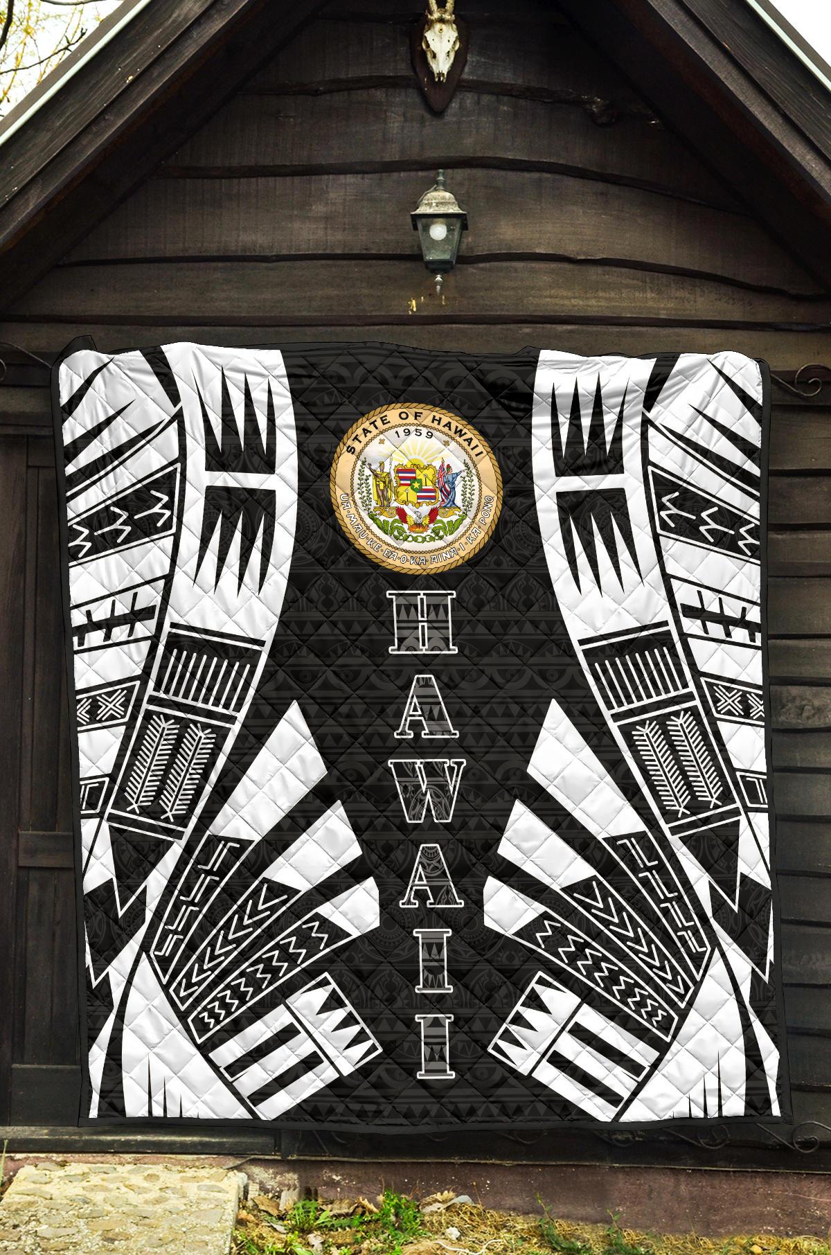 Hawaii Premium Quilt - Hawaii Seal Polynesian White Tattoo (Black) - Polynesian Pride