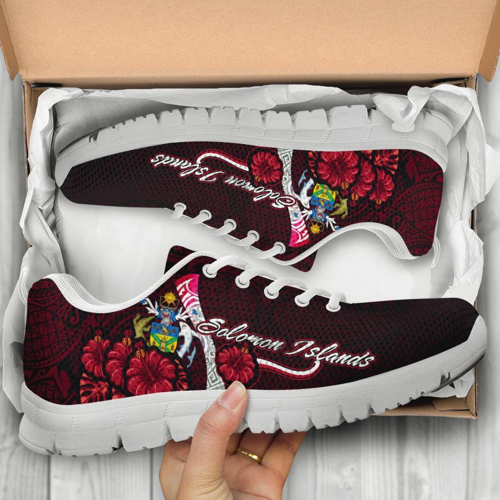Solomon Islands Polynesian Sneakers - Coat Of Arm With Hibiscus - Polynesian Pride