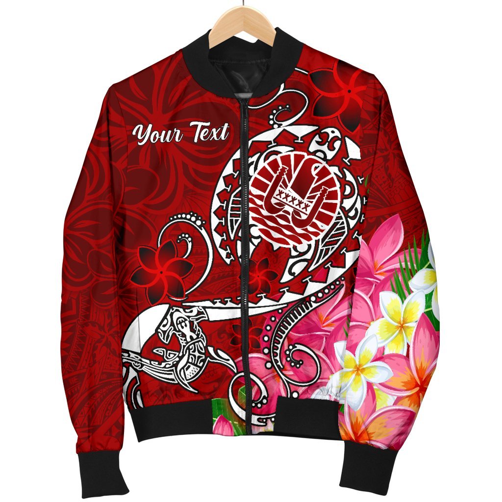 Tahiti Custom Personalised Men's Bomber Jacket - Turtle Plumeria (Red) - Polynesian Pride
