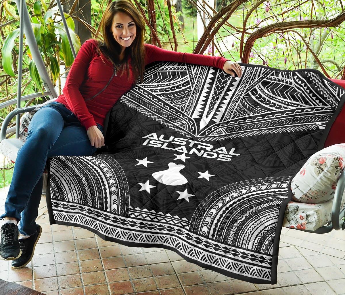 Austral Islands Premium Quilt - Austral Islands Flag Polynesian Chief Black Version - Polynesian Pride