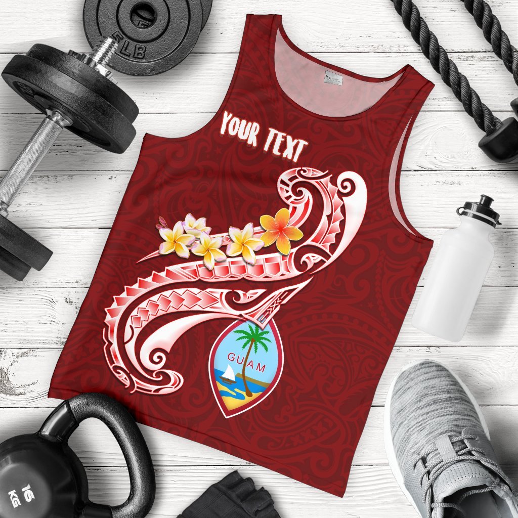 Guam Personalised Men's Tank - Guam Seal Polynesian Patterns Plumeria (Red) - Polynesian Pride