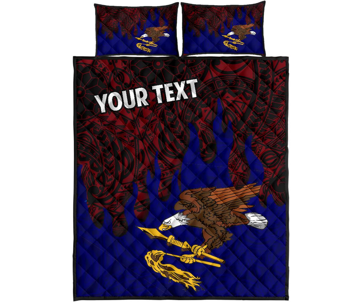 American Samoa Custom Personalised Quilt Bed Set - American Samoa Flag Polynesian Tattoo Melting Style - Polynesian Pride
