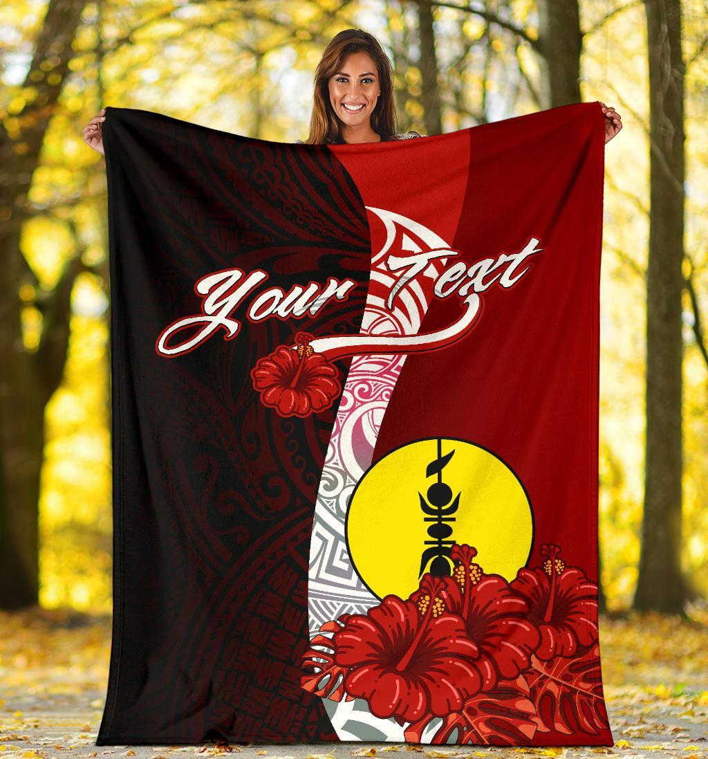 New Caledonia Polynesian Custom Personalised Premium Blanket - Coat Of Arm With Hibiscus - Polynesian Pride