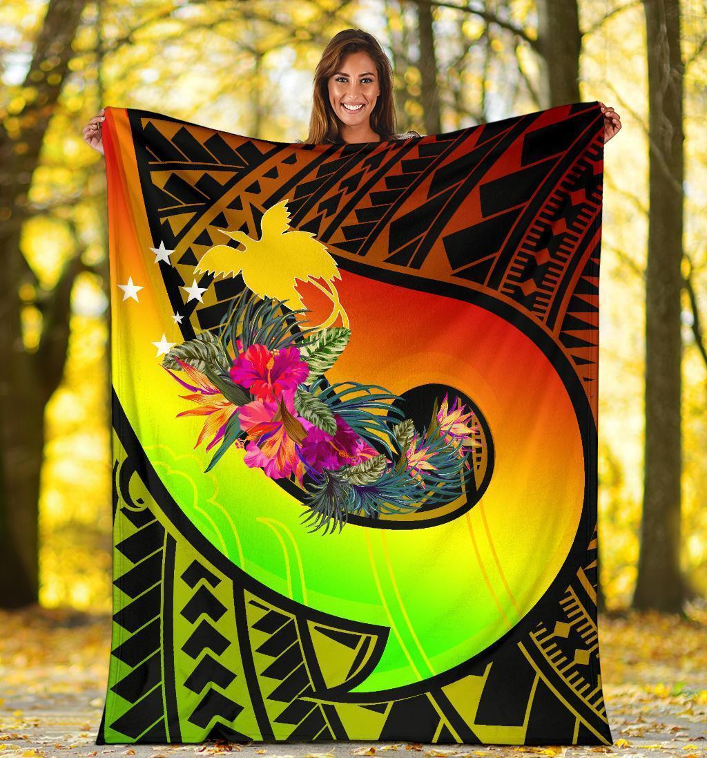 Papua New Guinea Premium Blanket - Polynesian Hook And Hibiscus (Raggae) - Polynesian Pride