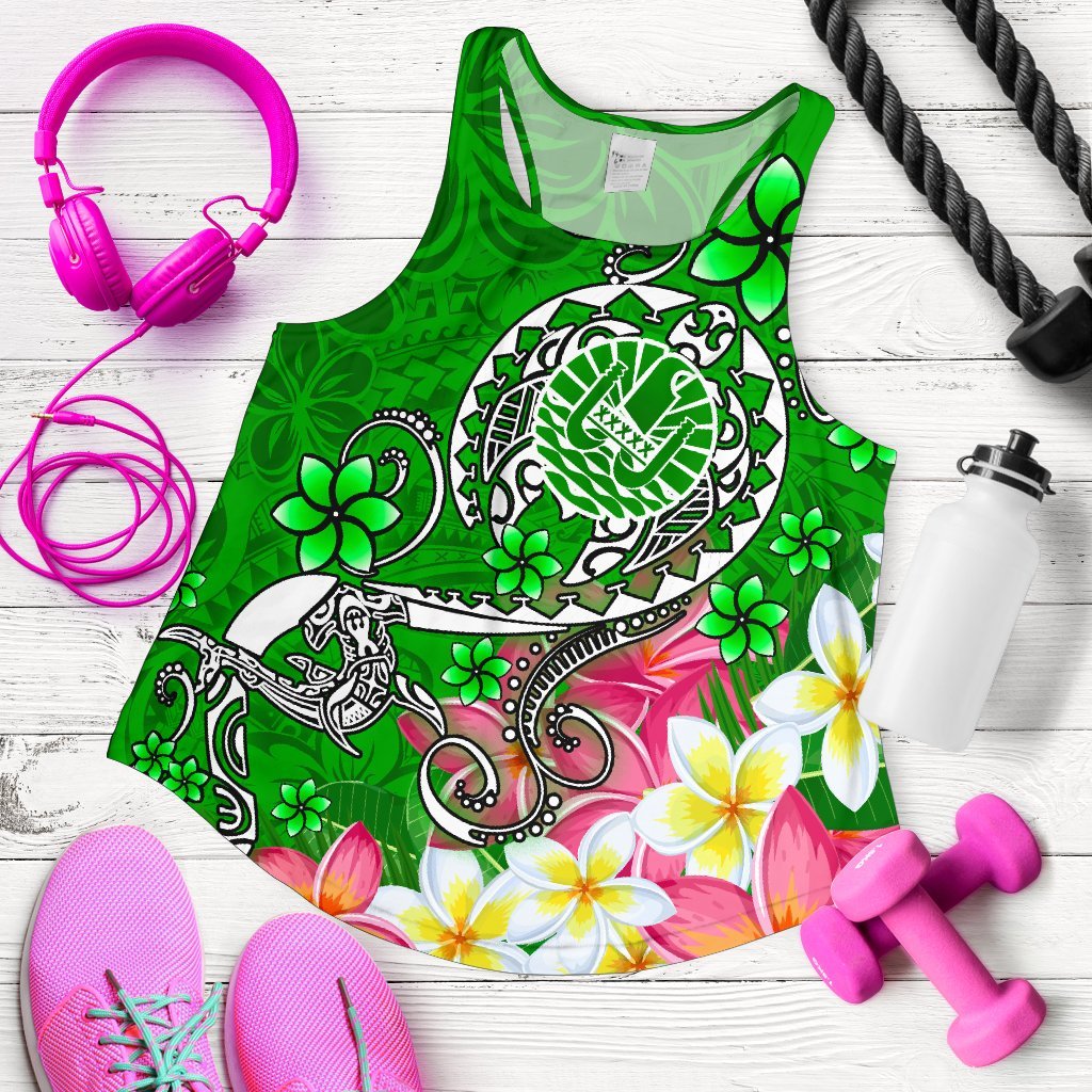 Tahiti Women's Racerback Tank - Turtle Plumeria (Green) Green - Polynesian Pride