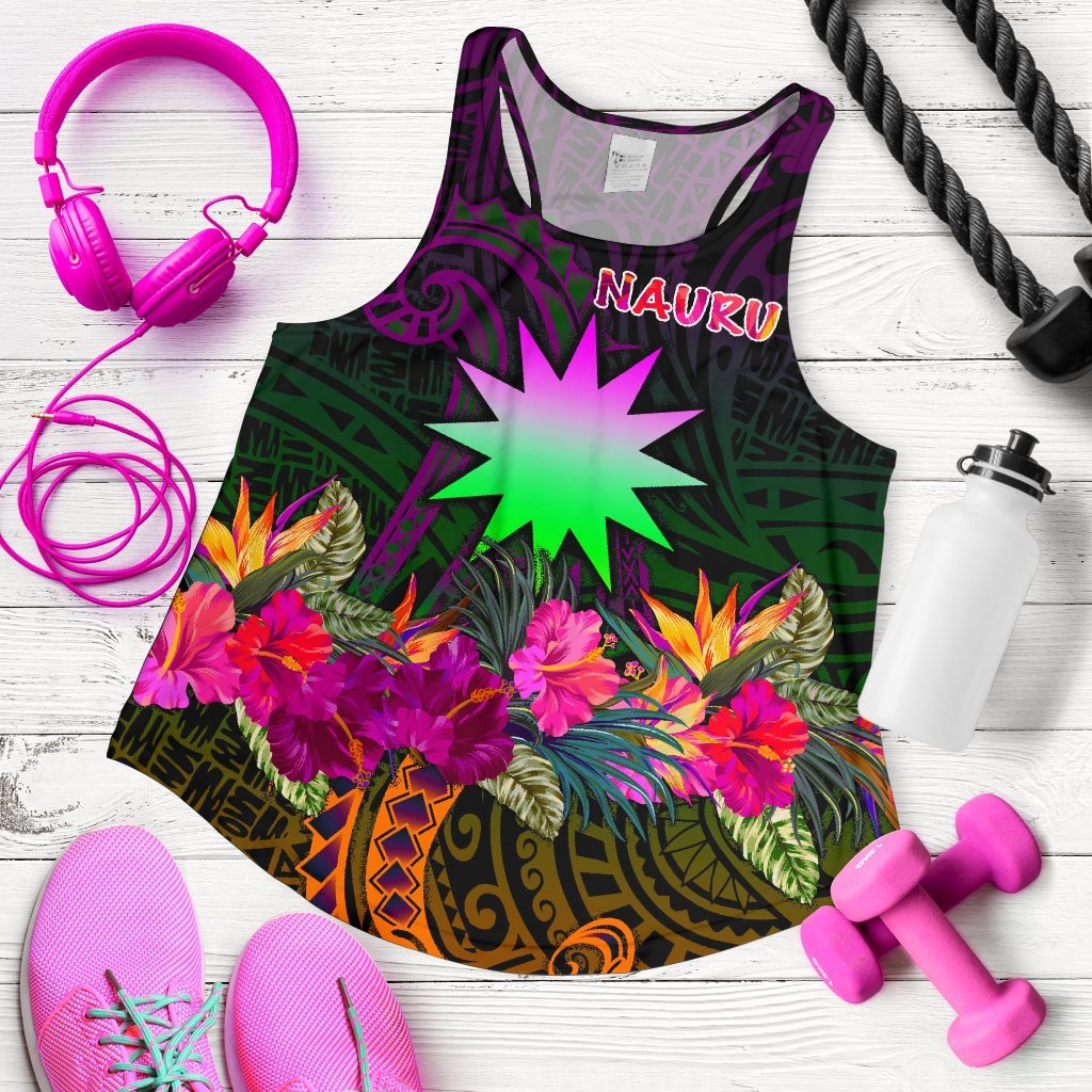 Nauru Women's Racerback Tank - Summer Hibiscus Art - Polynesian Pride