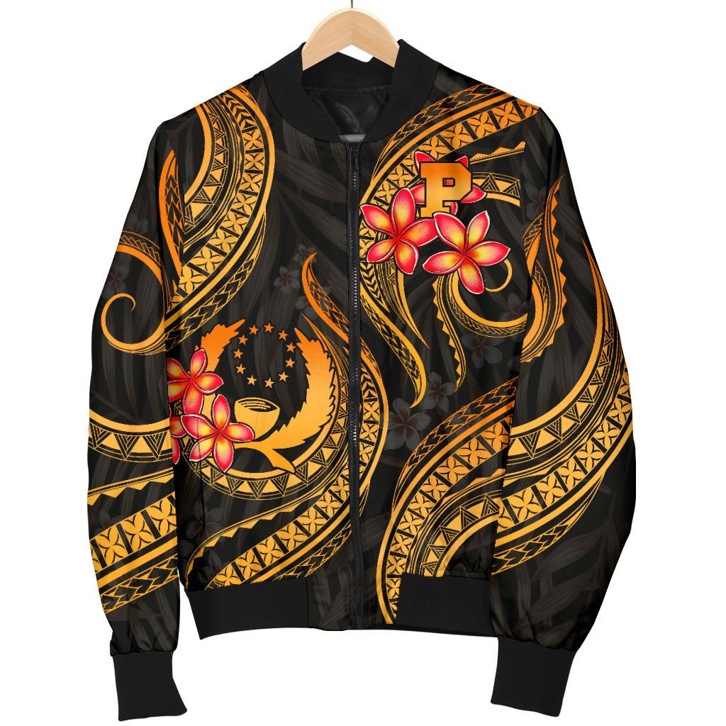 Pohnpei Micronesian Men Bomber Jacket - Gold Plumeria Gold - Polynesian Pride