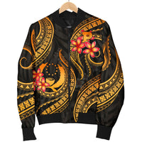 Pohnpei Micronesian Men Bomber Jacket - Gold Plumeria Gold - Polynesian Pride