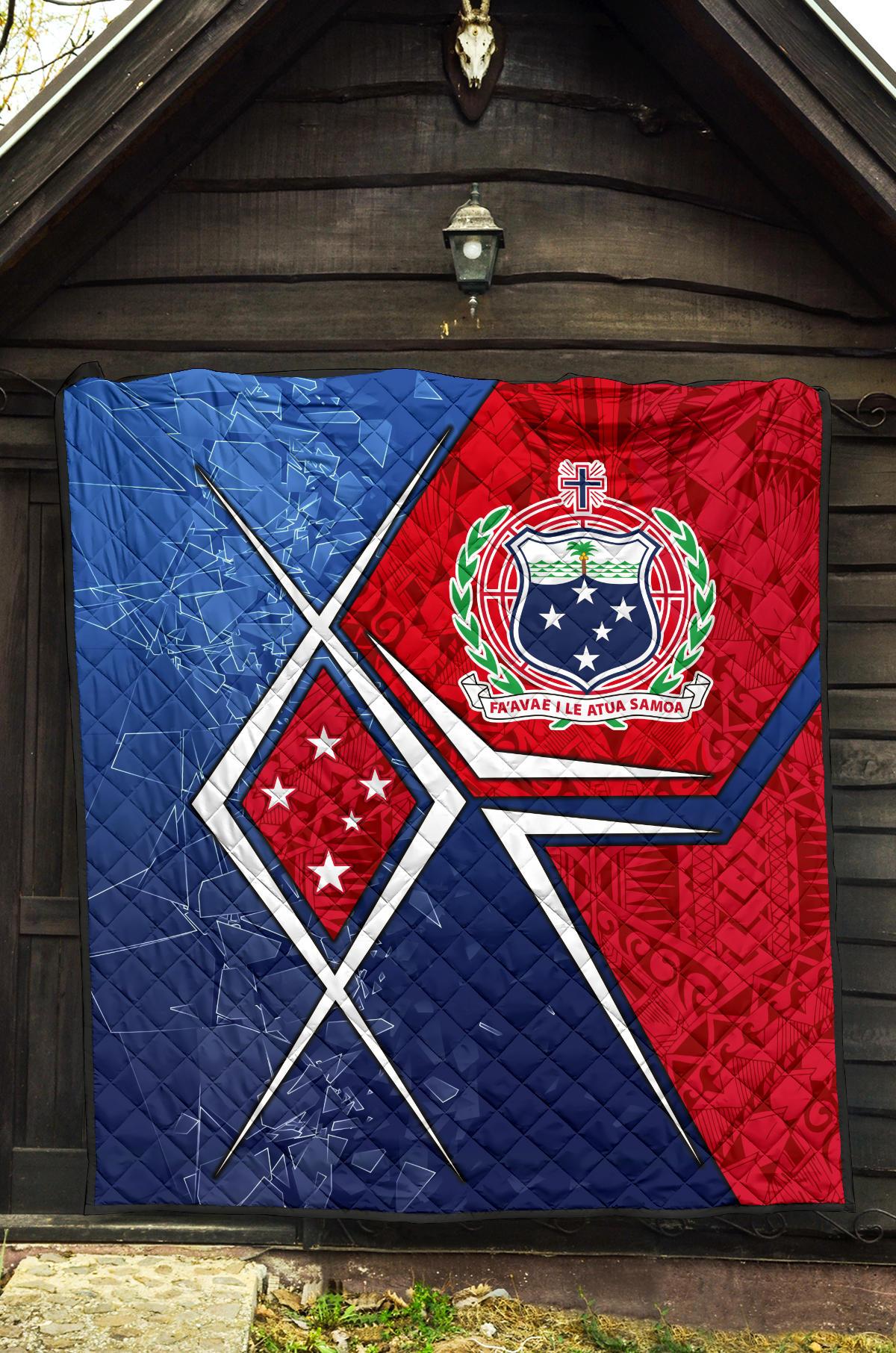 Samoa Premium Quilt - Samoa Flag with Polynesian Patterns - Polynesian Pride