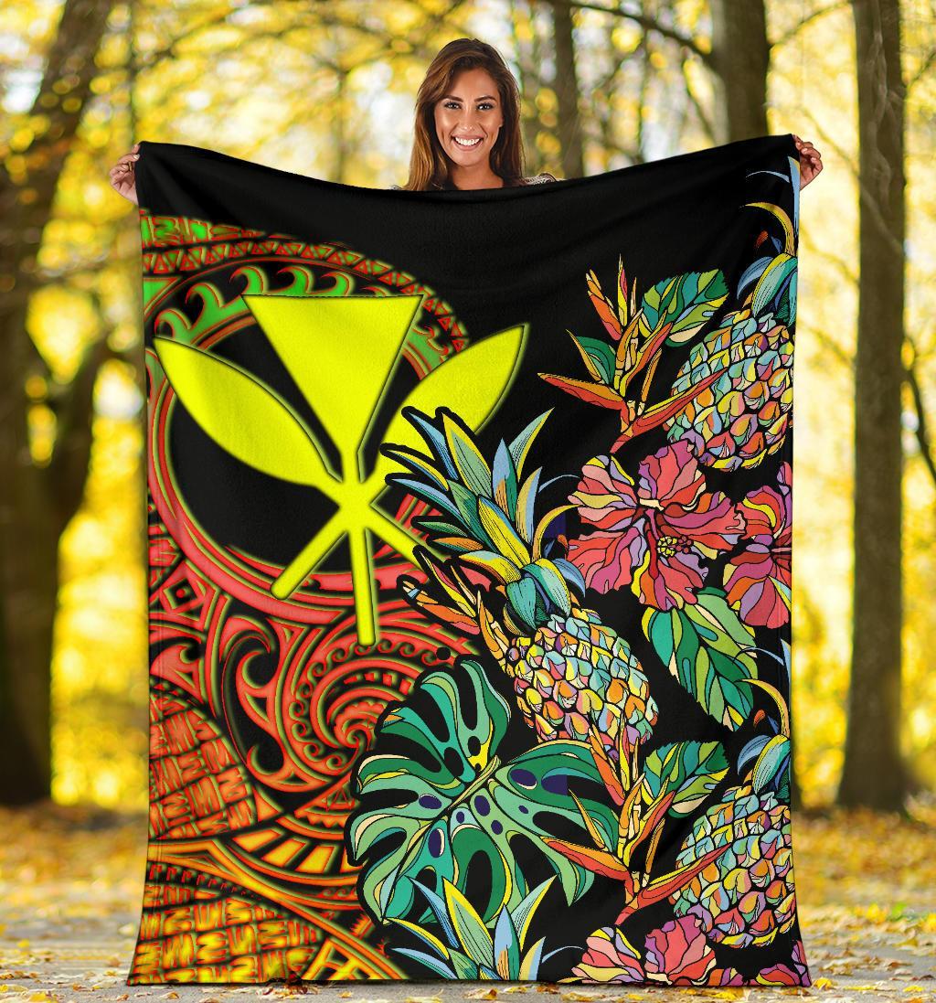 Polynesian Hawaii Premium Blanket - Pineapple Hibiscus - Polynesian Pride