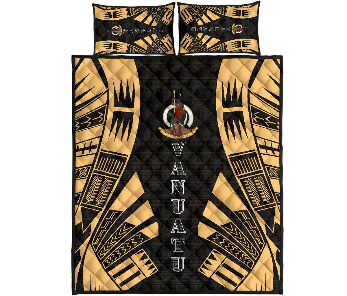 Vanuatu Quilt Bed Set - Vanuatu Coat Of Arms Yellow Tattoo Style Art - Polynesian Pride